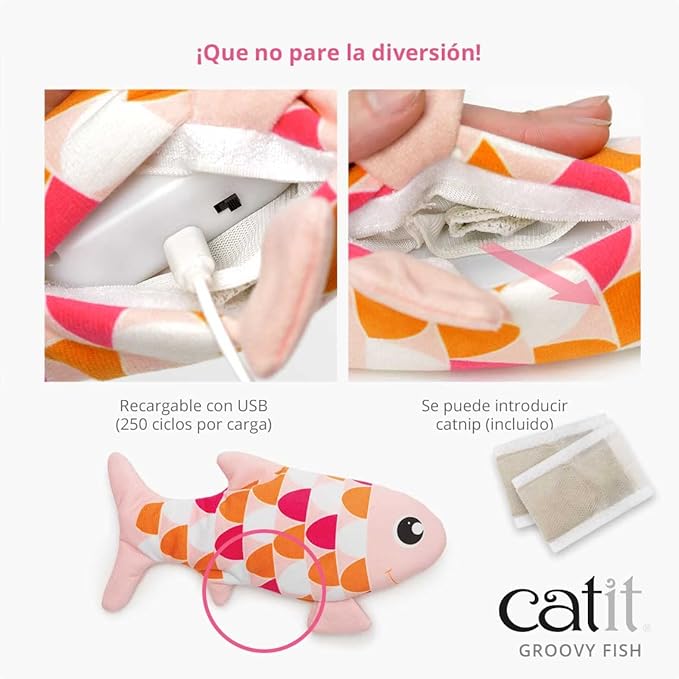 Catit Groovy Fish Interactive Cat Toy with Catnip, Pink (Pack of 4) - PAWPICO
