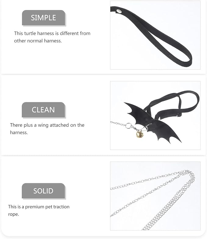 POPETPOP Turtle Harness and Leash with Wings : Adjustable Tortoise Harness Strap Collar Leash Control Rope for Turtle(Black, Size S) POPETPOP