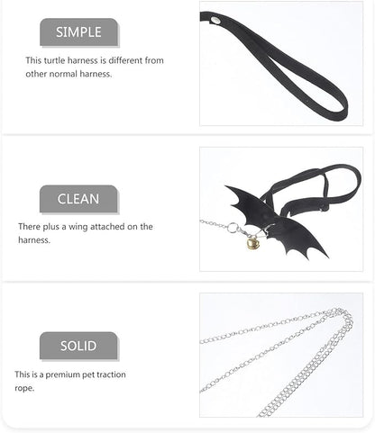 POPETPOP Turtle Harness and Leash with Wings : Adjustable Tortoise Harness Strap Collar Leash Control Rope for Turtle(Black, Size S) POPETPOP