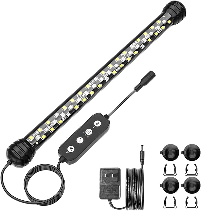 Led Aquarium Light with Timer, Submersible Aquarium Plant Light, Fish Tank Light with Auto On/Off, 3 Lighting Modes, Adjustable Brightness (11 inch for 12-23inch Planted Tank), 7W SEAOURA