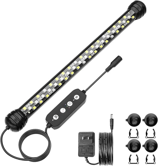 Led Aquarium Light with Timer, Submersible Aquarium Plant Light, Fish Tank Light with Auto On/Off, 3 Lighting Modes, Adjustable Brightness (11 inch for 12-23inch Planted Tank), 7W SEAOURA