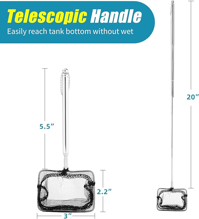 AQUANEAT Fish Net Aquarium,Fish Tank Net,Aquarium Net with Extendable Long Handle (3 Inch) Aquaneat