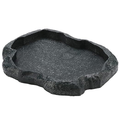 Reptile Feeder,Reptile Rock Food Dish,Terraium Bowl Plastic Shallow Reptile Feeder for Food and Water Feeding Dish for Lizard Gecko Bearded Dragon (M-Moyu Green) ciciglow