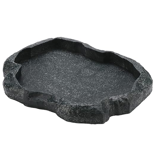 Reptile Feeder,Reptile Rock Food Dish,Terraium Bowl Plastic Shallow Reptile Feeder for Food and Water Feeding Dish for Lizard Gecko Bearded Dragon (M-Moyu Green) ciciglow