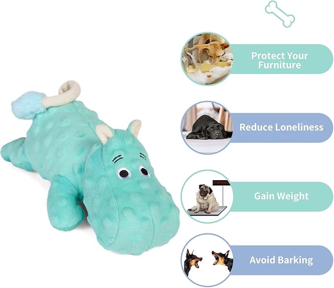 DODODOLA Cute Stuffed Hippo Dog Toys Squeaky Dog Toys with Crinkle Paper Dog Plush Toys for Large Breed Dog Chew Toys for Small, Medium, Large Dogs - PAWPICO