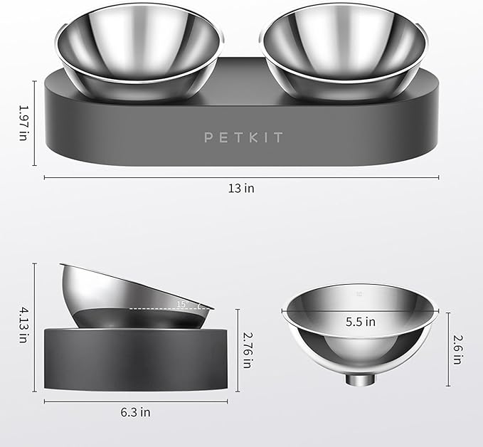 PETKIT Raised Dog Cat Food Bowl 304 Stainless Steel, Elevated Pet Food and Water Bowl Dishes, Elevated Cat Bowls, Non-Slip Tilted Cat Bowl No Spill - PAWPICO