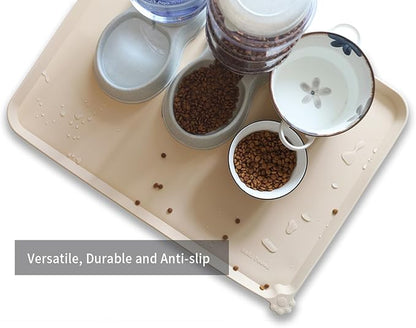 Hoki Found X-Large Silicone Pet Food Mats Tray - Non Slip Pet Dog Cat Bowl Mats Placemat - Dog Pet Cat Feeding Mat - Waterproof Dog Cat Food Mats -Pet Water Mats for Carpet -Papayawhip - PAWPICO