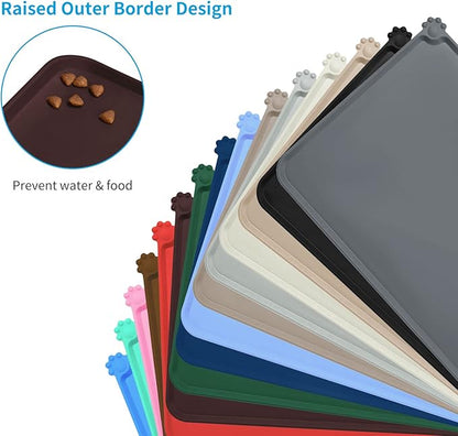 AUDWUD Silicone Waterproof Dog Cat Pet Feeding Mats,Anti Slip Pet Bowl Mats,Pet Feeding Mat, 24" x 16" - PAWPICO