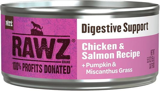 Rawz Digestive Support Chicken & Salmon CAT Food 5.5 Ounce Cans, 24 Pack (Chicken/Salmon) - PAWPICO