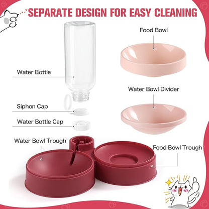 Cat Food Bowl, Cat Bowls Whisker Friendly with Water Dispenser for Cats and Small Dogs - PAWPICO