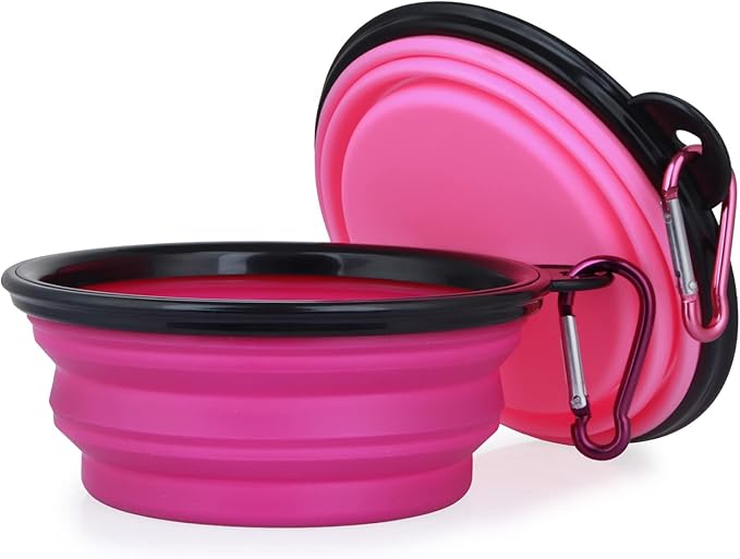 Dog Bowl Pet Collapsible Bowls, 2 Pack Collapsible Dog Water Bowls for Cats Dogs, Portable Pet Feeding Watering Dish for Walking Parking Traveling with 2 Carabiners (Small, Pink+Purple) - PAWPICO