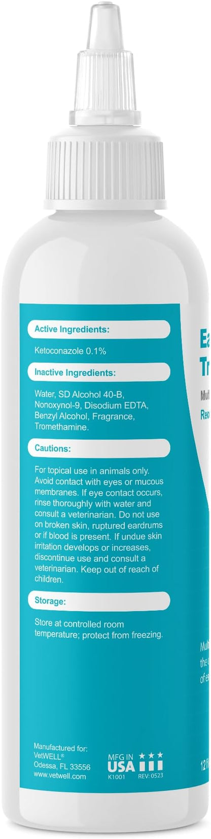 VetWELL Dog Ear Cleaner Solution & Infection Treatment for Dogs & Cats, Tris Otic Cleanser Drops Helps Eliminate Odor and Relieve Infections - 12oz VetWELL