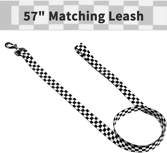 Ihoming Puppy Collar and Leash Set for Daily Outdoor Walking Running Training, Chess Board Design for Extra Small Boys Girls Dogs Cats Pets, XS-Up to 10LBS Ihoming
