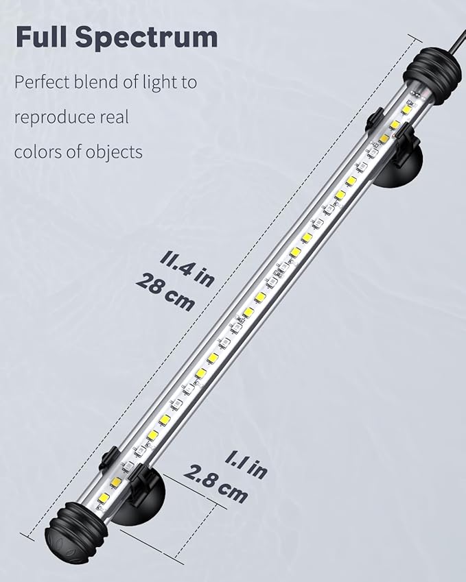 Pawfly 5 W Aquarium LED Light 11 Inch Underwater Fish Tank Light with Full Spectrum IP68 Waterproof White Blue Red Lights with Daytime & Night Mode Timer Auto On/Off and Adjustable Brightness Pawfly