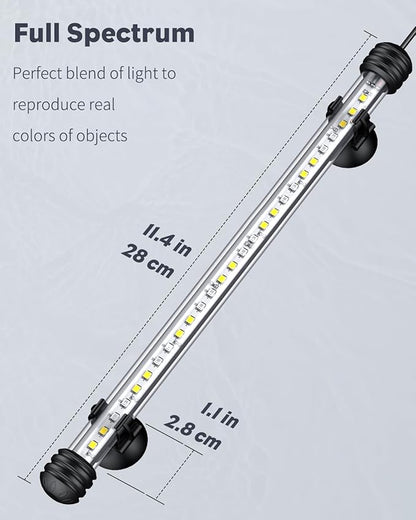 Pawfly 5 W Aquarium LED Light 11 Inch Underwater Fish Tank Light with Full Spectrum IP68 Waterproof White Blue Red Lights with Daytime & Night Mode Timer Auto On/Off and Adjustable Brightness Pawfly