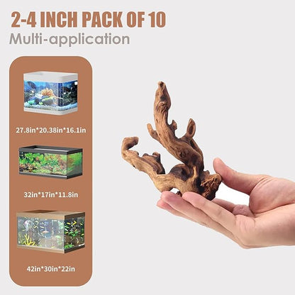 Natural Small Coral Driftwood for Aquarium Decor Fish Tank Decorations Reptile Decaor, Assorted Driftwood Branch 2-4" Pack of 10 Jorewood