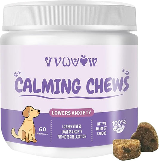 Dog Calming Chews with Melatonin - 60PCS Anxiety Relief Treats for Dogs, Calming Chews for Dogs, Promote Relaxation, Reduce Stress, Sleep Aid for Dogs,Natural Ingredients Calming Treats for Dogs VVWVVW