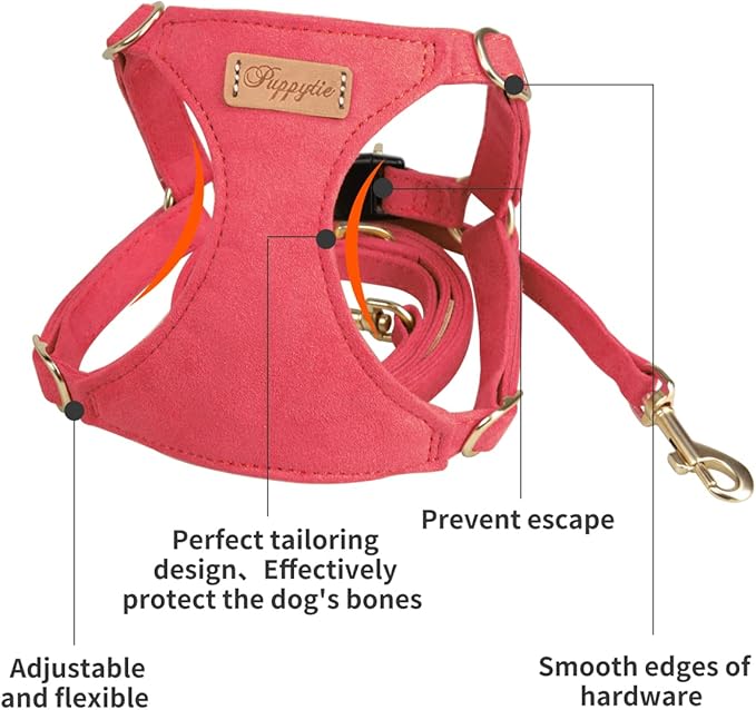 Puppytie No Pull Dog Harness with Multifunction Dog Leash,Soft Adjustable No Choke Escape Proof Pet Harness Vest for Medium Dogs or Large Dogs,red-Camellia,M Puppytie