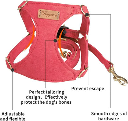 Puppytie No Pull Dog Harness with Multifunction Dog Leash,Soft Adjustable No Choke Escape Proof Pet Harness Vest for Medium Dogs or Large Dogs,red-Camellia,M Puppytie
