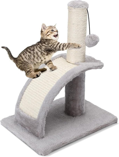 Nobleza Cat Scratching Post for Indoor Cats, Durable Natural Sisal Rope Cat Scratch Post with Cat Self Groomer, Sturdy Cat Scratcher Post for Kittens Small Cats with Funny Hanging Ball, Light Grey - PAWPICO