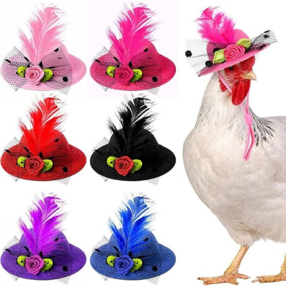 6 Pieces Chicken Hats for Hen Mini Hat Chicken Helmet Accessories Feather Top Hat Funny Small Hat Tiny Pet Hat with Adjustable Elastic Chin Strap for Animal Costume PAWPICO