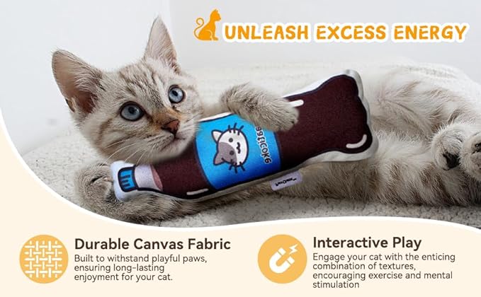 Large Size Premium Catnip Toy - 100% Original - Durable and Easy Clean - Crinkly & Squishy - Cat Gift - Cola Coke Size of Cats - Self Play for High Energy Indoor Cats - PAWPICO