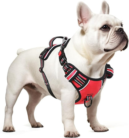 Timos Dog Harness Small Sized, No Pull Dog Harness with Neck Lockable Snap,No Choke Front Clip Dog Reflective Harness,Adjustable Metal Rings 3 Buckles,Easy Control Handle for Small Dogs Red S Timos