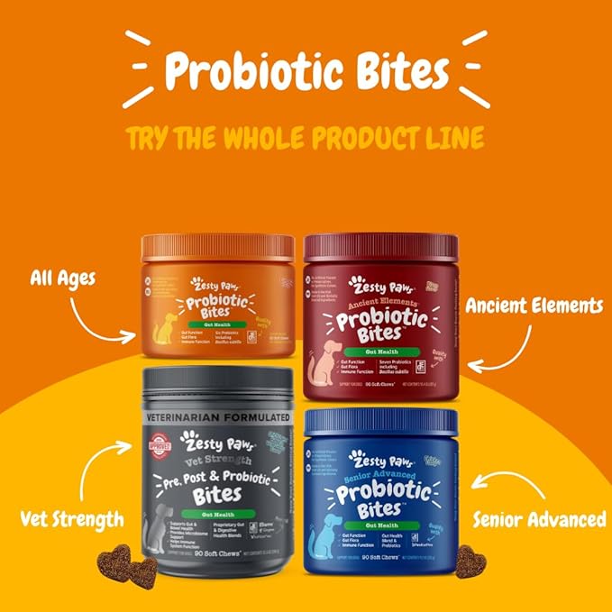 Zesty Paws Probiotics for Dogs - Digestive Enzymes for Gut Flora, Digestive Health, Diarrhea & Bowel Support - Clinically Studied DE111 - Dog Supplement Soft Chew for Pet Immune System - AE, 90 Ct ZestyPaws