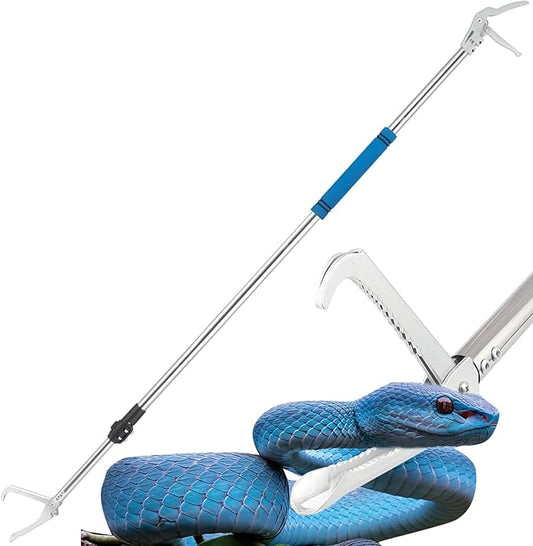 Snake Grabber Reacher Tool, 69" Snake Catcher Tongs Long Handle Heavy Duty Reptile Rattlesnake Catch Tongs Snake Tool Wide Jaw Stainless Steel Sponge Wrapped Handle (Blue) PAWPICO