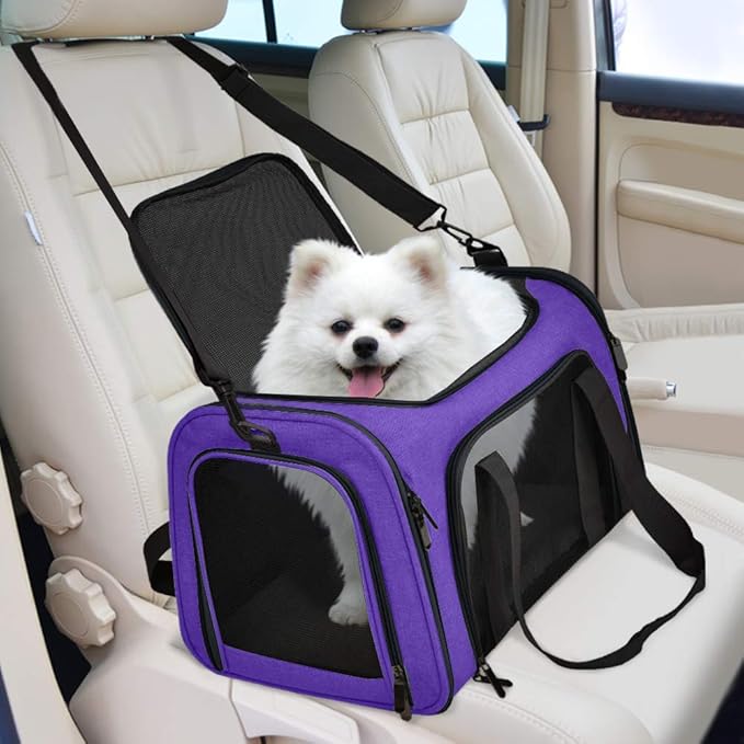 Henkelion Pet Carrier for Small Medium Cats Dogs Puppies up to 15 Lbs, Airline Approved Small Dog Carrier Soft Sided, Collapsible Travel Puppy Carrier - Purple - PAWPICO
