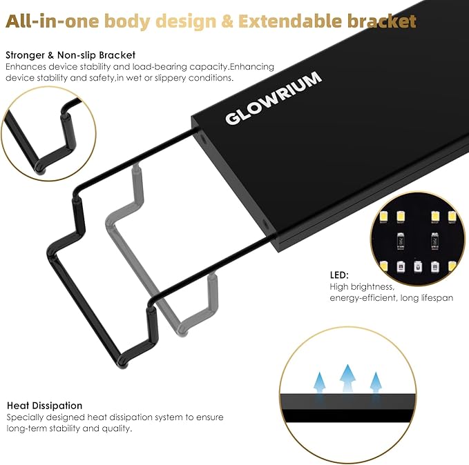 GLOWRIUM Aquarium Light, LED Full Spectrum Freshwater Fish Tank, Daylight/Moonlight Mode and infinitely dimmable, Fish Tank Light with auto-on/Off Timer (18-23 in) GLOWRIUM