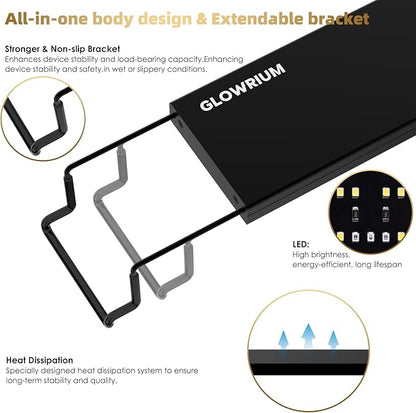 GLOWRIUM Aquarium Light, LED Full Spectrum Freshwater Fish Tank, Daylight/Moonlight Mode and infinitely dimmable, Fish Tank Light with auto-on/Off Timer (48-53 in) GLOWRIUM