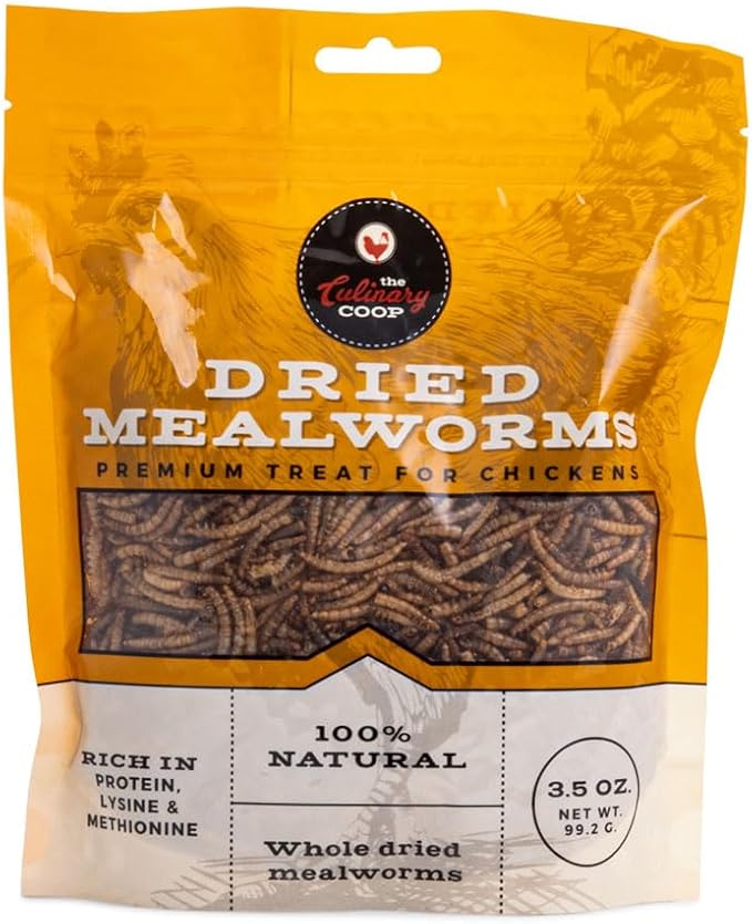 Fluker's Culinary Coop Premium Chicken Treats, Mealworms 3.5 oz, High Protein Worm, Nutritious Treat Flukers