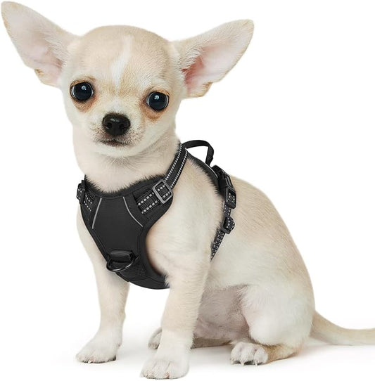 Eagloo Small Dog Harness No Pull, Service Vest with Reflective Strips and Control Handle, Adjustable and Comfortable for Easy Walking, No Choke Pet Harness with 2 Metal Rings, Black, XS GoExplorewithEagloo