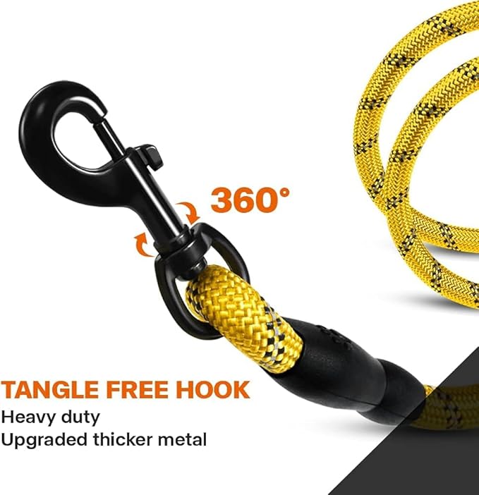 Taglory Rope Dog Leash 5 FT with Comfortable Padded Handle, Highly Reflective Threads Leash for Small Dogs, 3/8 inch, Yellow Taglory