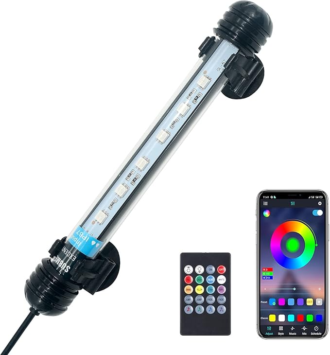 VARMHUS LED Aquarium Light,Fish Tank Light with Remote Controller&APP Control,DIY Full Spectrum Optional Color&Intelligent Timing and Dimming,29 Light Modes and 4 Music Control Modes 6LEDS-RGB 7.5'' VARMHUS