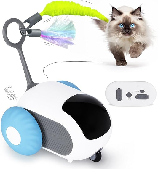 Cat Toys for Indoor Cats, Smart Interactive Cat Toy with Two-Speed Adjustment, Remote Control USB Rechargeable Automatic Cat Exercise Toys for Bored Indoor Adult Cats Kittens (Blue) - PAWPICO
