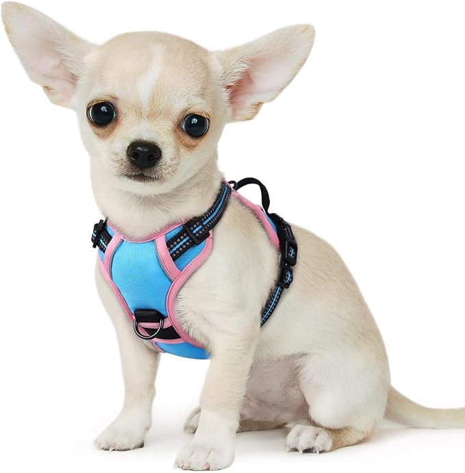 Eagloo Dog Harness for Large Dogs, No Pull Service Vest with Reflective Strips and Control Handle, Adjustable and Comfortable for Easy Walking, No Choke Harness with 2 Metal Rings, Pink & Blue, XS GoExplorewithEagloo