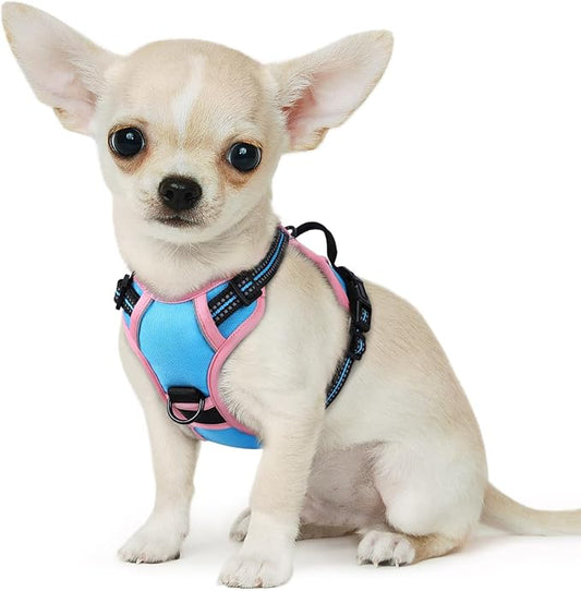 Eagloo Dog Harness for Large Dogs, No Pull Service Vest with Reflective Strips and Control Handle, Adjustable and Comfortable for Easy Walking, No Choke Harness with 2 Metal Rings, Pink & Blue, XS GoExplorewithEagloo