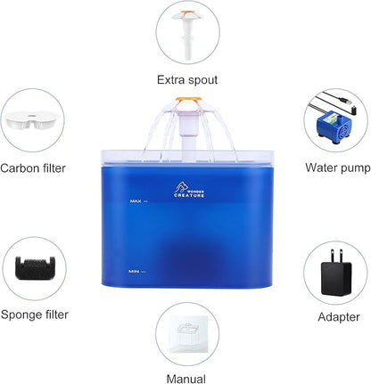 Cat Water Fountain, 67oz/2L Automatic Cat Drinking Fountain, Pet Water Fountain with LED Light and Filter for Cats and Small Dogs (Blue) - PAWPICO