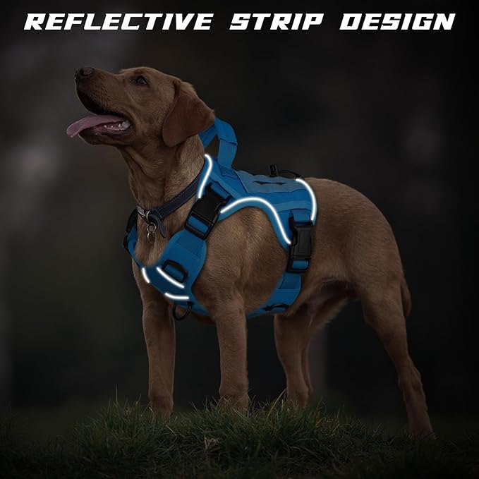 WINGOIN Blue Tactical Dog Harness for Large Medium Dogs No Pull Adjustable Pet Harness with Handle Reflective K9 Military Service Dog Vest for Walking Hiking Training (M) - PAWPICO