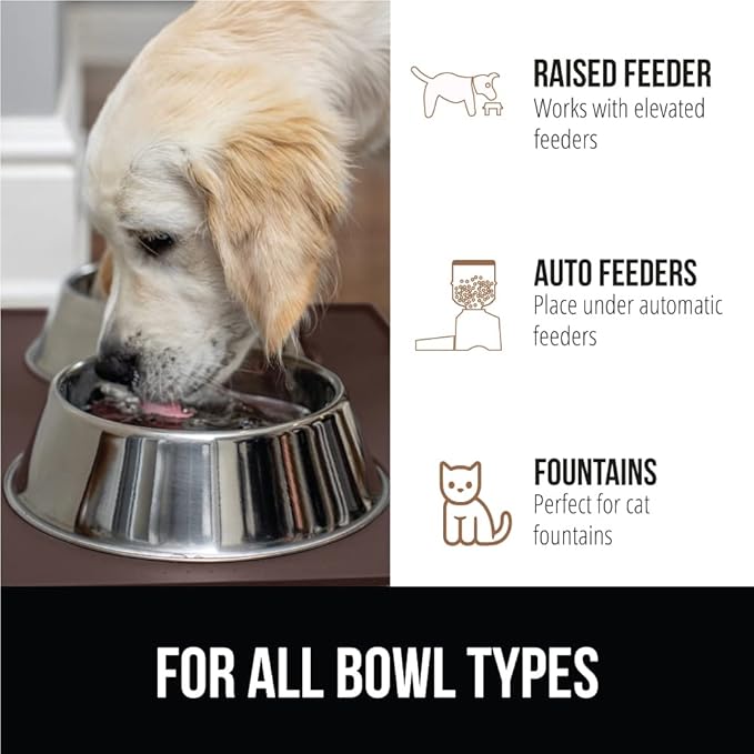 Gorilla Grip 100% Waterproof Raised Edge BPA Free Silicone Pet Feeding Mat, Dog Cat Food Mats Contain Spills Protects Floors, Placemats for Cats and Dogs Water Bowl, Pets Accessories 18.5x11.5 Brown - PAWPICO