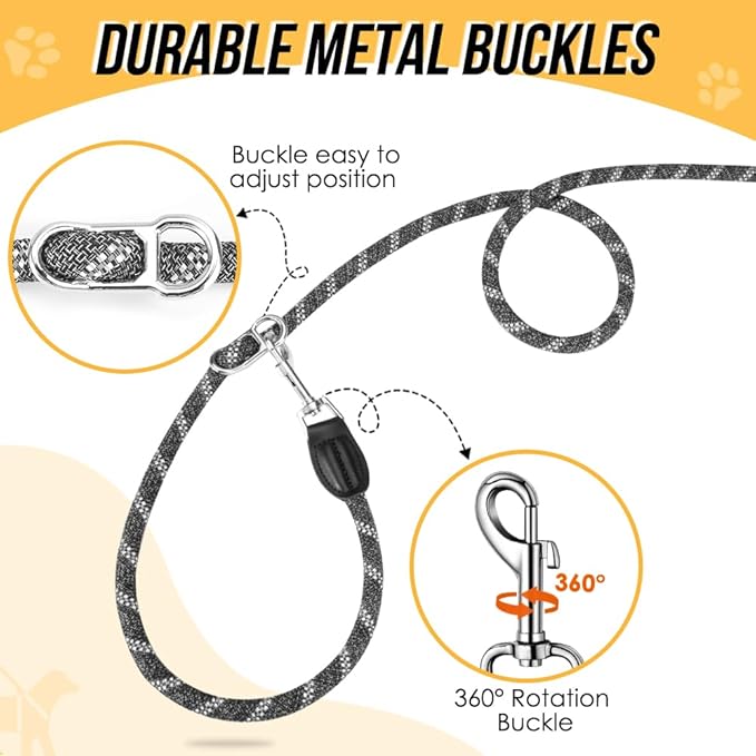 Lukovee Hands Free Dog Leash, 10FT Adjustable Dog Training Leash 1/2 Inch Nylon Heavy Duty Lead No Pull for Large Medium Dogs, Tangle Free Reflective Waist Leash for Dog Walking Running, Black&Gray Lukovee