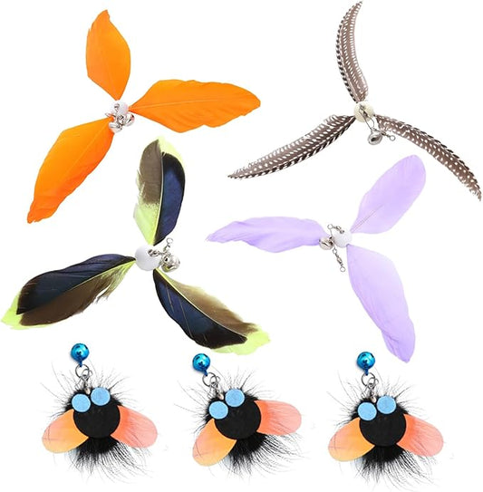 Cat Toys for Wand Cat Feather Toys Replacement 7pcs Cat Wand Attachments Interactive Cat Toys for Indoor Cats Suitable for Cat Stick Toy Suitable for Cats - PAWPICO