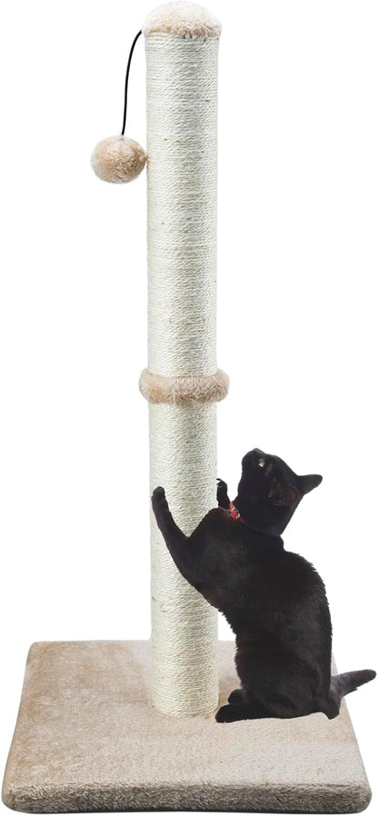 Dimaka 34" Tall Cat Scratching Post for Large Cats and Kittens, High Vertical Scratcher with Premium Natural Sisal Rope and Interactive Hanging Ball for Indoor Cats (Light Brown, 34 inches) - PAWPICO