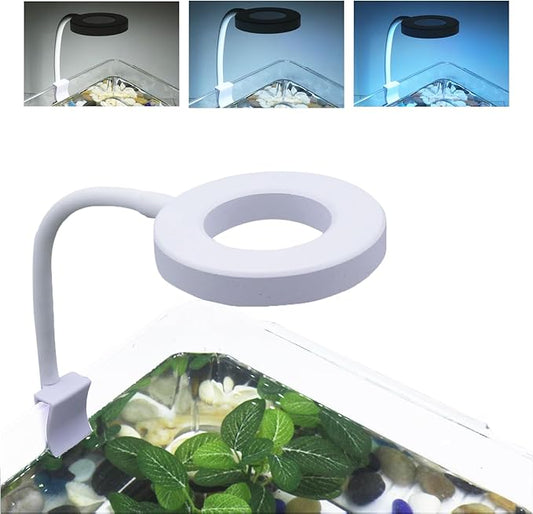 Small Aquarium Light Clip on Fish Tank Light LED USB Full Spectrum Light with Dimmer Multi-Color White+Blue+Red for 1-5 Gal Betta Tank (Adapter NoT Included, No Timer) PUEUTU