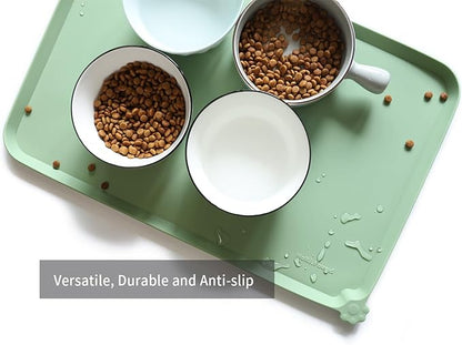 Hoki Found L Silicone Pet Food Mats Tray - Non Slip Pet Dog Cat Bowl Mats Placemat - Dog Pet Cat Feeding Mat - Waterproof Dog Cat Food Mats -Pet Water Mats for Carpet -Jade - PAWPICO