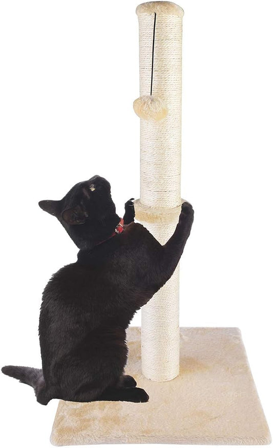 Dimaka 34" Tall Cat Scratching Post for Large Cats and Kittens, High Vertical Scratcher with Premium Natural Sisal Rope and Interactive Hanging Ball for Indoor Cats(Beige, 34 inches) - PAWPICO