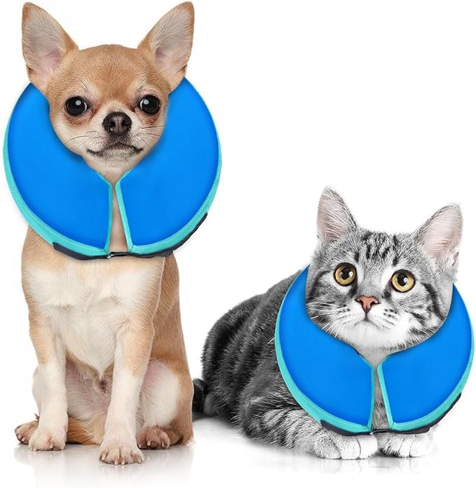 Dog Cone Collar for Small Medium Large Dogs for After Surgery, Pet Inflatable Neck Donut Collar Soft Protective Recovery Cone for Dogs and Cats-Alternative E Collar Does Not Block Vision-GreenBlue,XS MIDOG