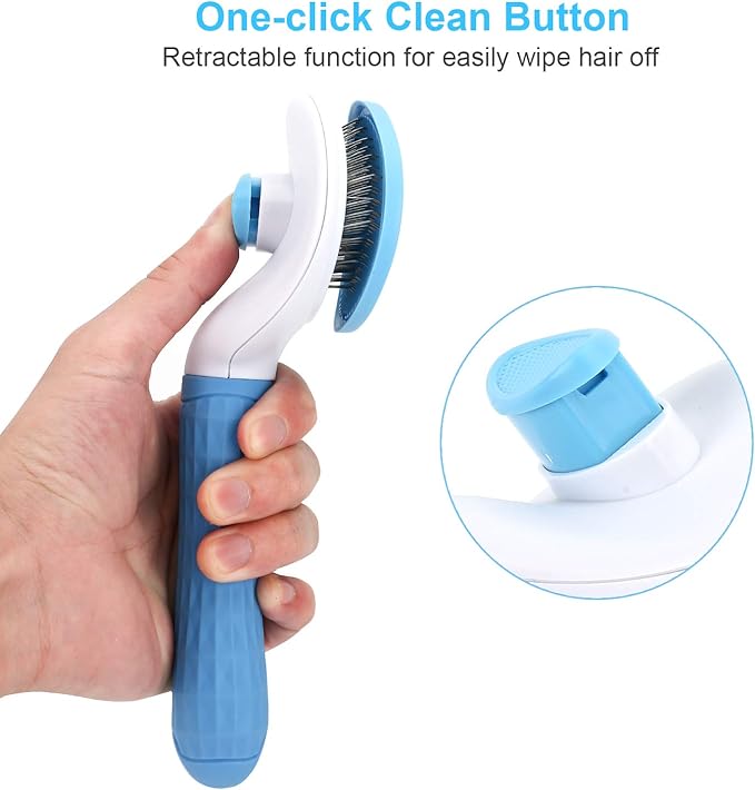 Depets Self Cleaning Slicker Brush, Dog Cat Bunny Pet Grooming Shedding Brush - Easy to Remove Loose Undercoat, Pet Massaging Tool Suitable for Pets with Long or Short Hair - PAWPICO
